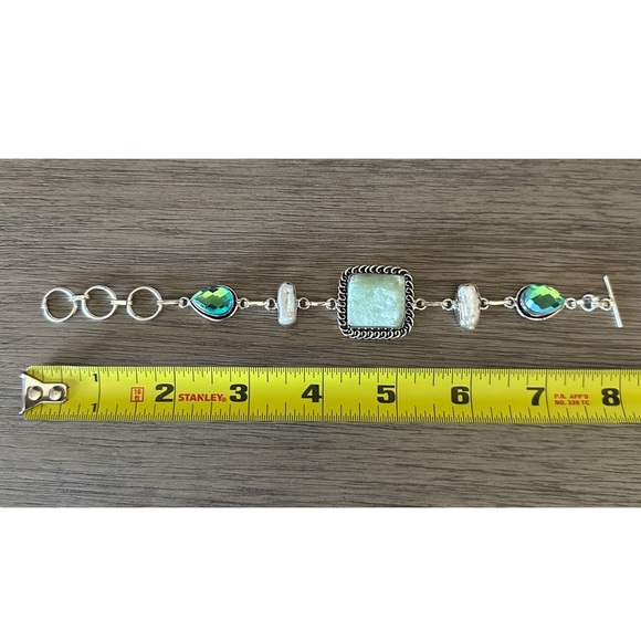 0298 Chrysoprase Biwa Pearl Bracelet Handmade Silver Gemstone Jewelry - Picture 5 of 8